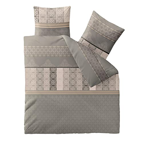 CelinaTex Fashion Bettwäsche 200x220 cm 3teilig Baumwolle, Bettgarnitur für Sommer und Winter, Ganzjährig, Bettbezug, Bettenset, Schöner Wohnen Samantha Streifen Ornamente Grau Beige Schwarz von CelinaTex