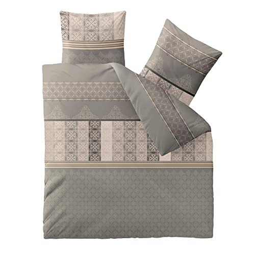 CelinaTex Fashion Bettwäsche 200x220 cm 3teilig Baumwolle Samantha Streifen Ornamente Grau Beige Schwarz von CelinaTex