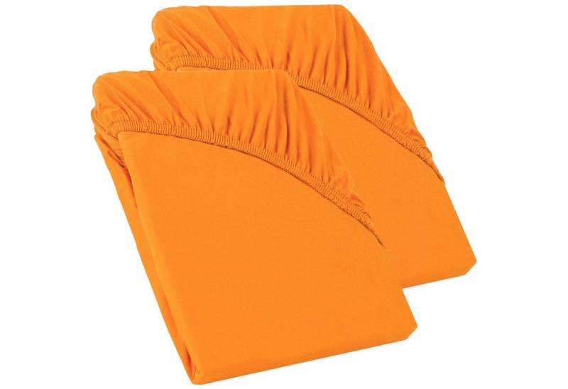 CelinaTex Spannbettlaken Perla Topper Laken Jersey 2erSet 90x200-100x200cm orange, Baumwolle, (2 Stück), bügelfrei,faltenfreier Sitz,formstabil und dauerelastisch von CelinaTex