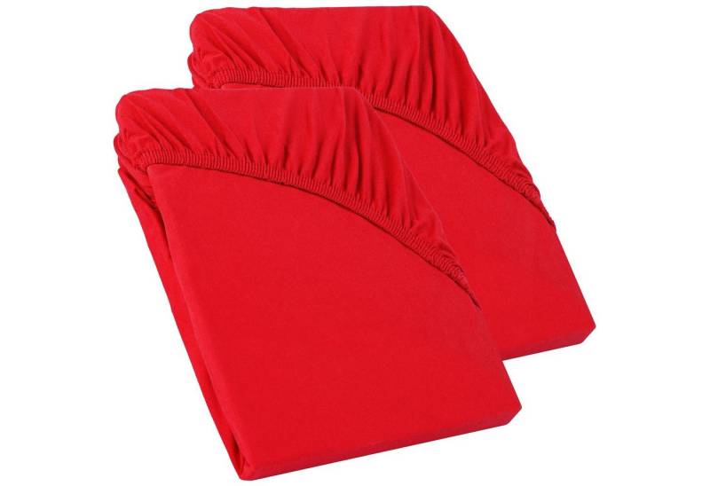 CelinaTex Spannbettlaken Perla Topper Laken Jersey 2erSet 90x200-100x200cm rubinrot, Baumwolle, (2 Stück), bügelfrei,faltenfreier Sitz,formstabil und dauerelastisch von CelinaTex