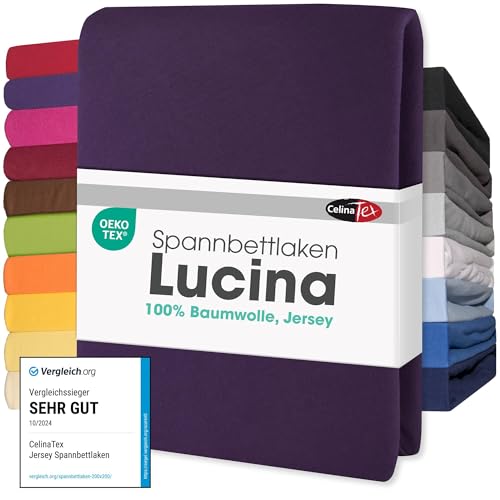 CelinaTex Jersey Topper Spannbettlaken Lucina Doppelpack 140x200-160x200cm lila 100% Baumwolle gekämmt bis 12cm Matratzenhöhe Spannbettbezug, Leintuch, Bettlaken, elastisch, Strech, Oeko-Tex von CelinaTex