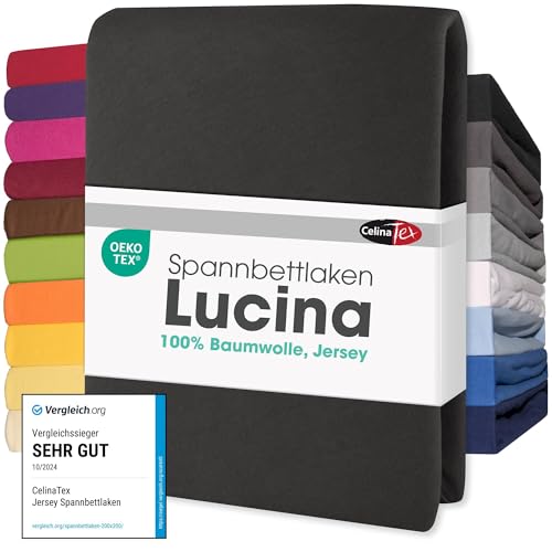 CelinaTex Jersey Topper Spannbettlaken Lucina Doppelpack 140x200-160x200cm schwarz 100% Baumwolle gekämmt bis 12cm Matratzenhöhe Spannbettbezug, Leintuch, Bettlaken, elastisch, Strech, Oeko-Tex von CelinaTex