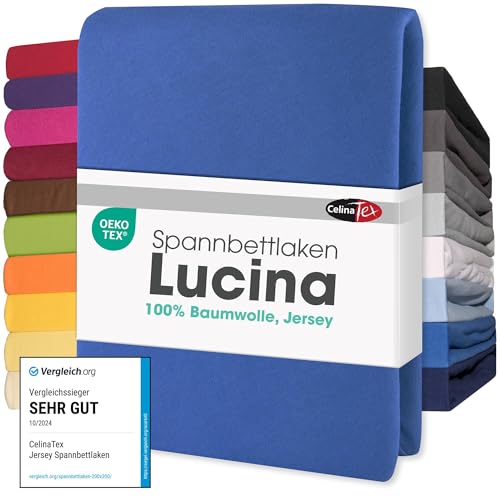 CelinaTex Jersey Topper Spannbettlaken Lucina Doppelpack 90x200-100x200cm royal blau 100% Baumwolle gekämmt bis 12cm Matratzenhöhe Spannbettbezug, Leintuch, Bettlaken, elastisch, Strech, Oeko-Tex von CelinaTex