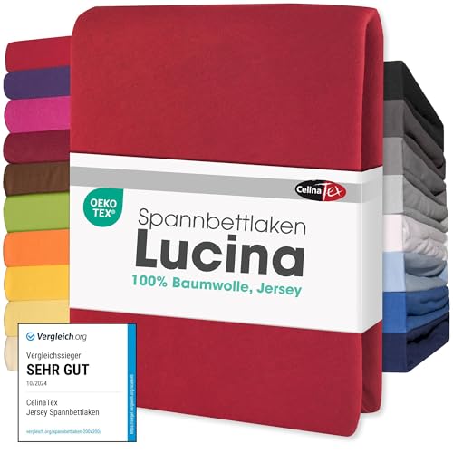 CelinaTex Jersey Topper Spannbettlaken Lucina Doppelpack 90x200-100x200cm Rubin rot 100% Baumwolle gekämmt bis 12cm Matratzenhöhe Spannbettbezug, Leintuch, Bettlaken, elastisch, Strech, Oeko-Tex von CelinaTex