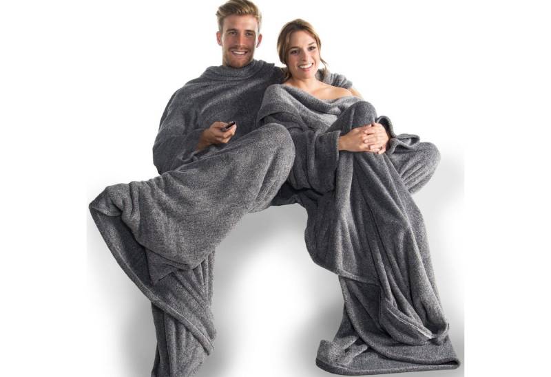 Wohndecke Calgary Kuscheldecke mit Ärmeln Sofa warm 150x180cm meliert schwarz, CelinaTex, allergikergeeignet,bügelfrei,flauschig,kuschelweich,mollig warm von CelinaTex