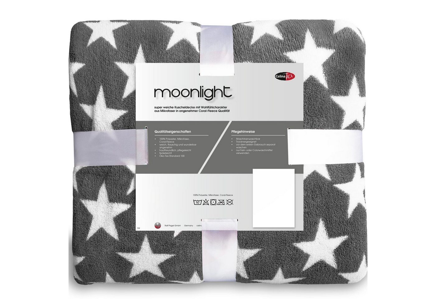 Wohndecke Moonlight Kuscheldecke Tagesdecke Fleece Decke 150x200cm grau, CelinaTex, allergikergeeignet,atmungsaktiv,bügelfrei,feuchtigkeitsregulierend von CelinaTex