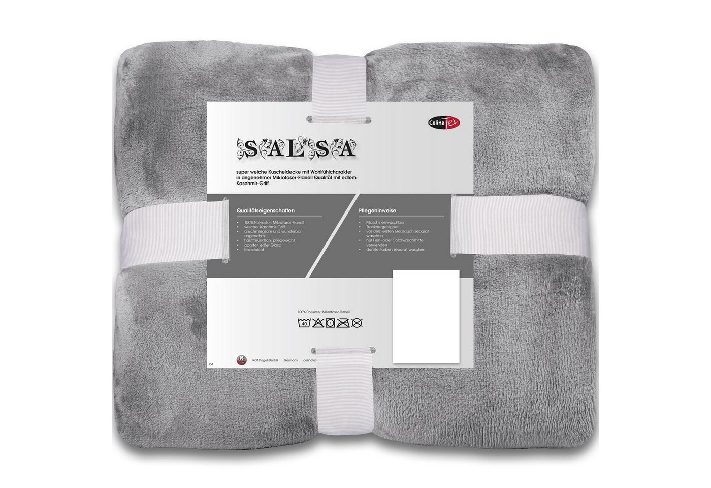 Wohndecke Salsa Kuscheldecke Tagesdecke Flanell weich warm 150x200cm silber, CelinaTex, allergikergeeignet,anschmiegsam,bügelfrei,flauschig,kuschelweich von CelinaTex