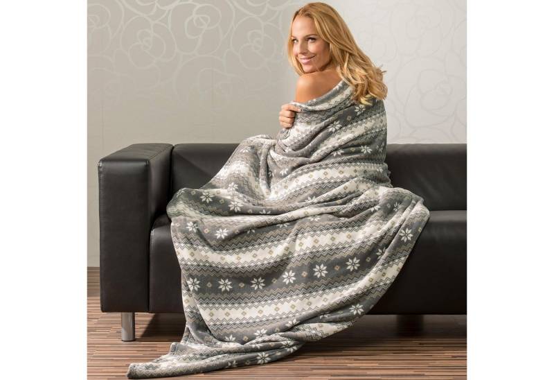 Wohndecke Schneestern Kuscheldecke Fleece Tagesdecke 150x200cm grau/cremeweiß, CelinaTex, allergikergeeignet,kuschelweich,leicht,warm,pflegeleicht,antistatisch von CelinaTex