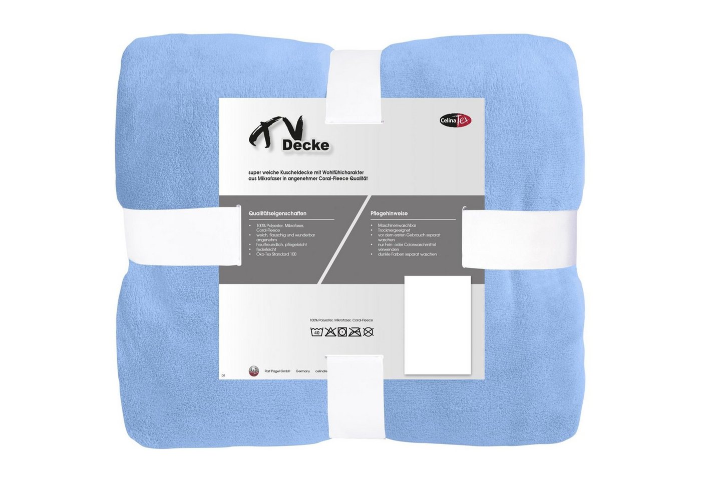 Wohndecke TV Decke Kuscheldecke Sofadecke Fleece 150x200cm hellblau, CelinaTex, allergikergeeignet,bügelfrei,dezenter Glanz,kuschelweich,mollig warm von CelinaTex