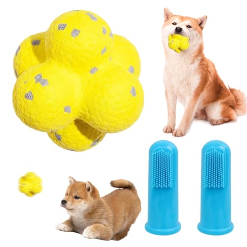Celiodd Kauzauberball Hund, Pfotenstern Magic Ball, Mit 2 Stück Haustierzahnbürsten, Für Große, Mittelgroße, Kleine Hunde (Leuchtendes Gelb) von Celiodd