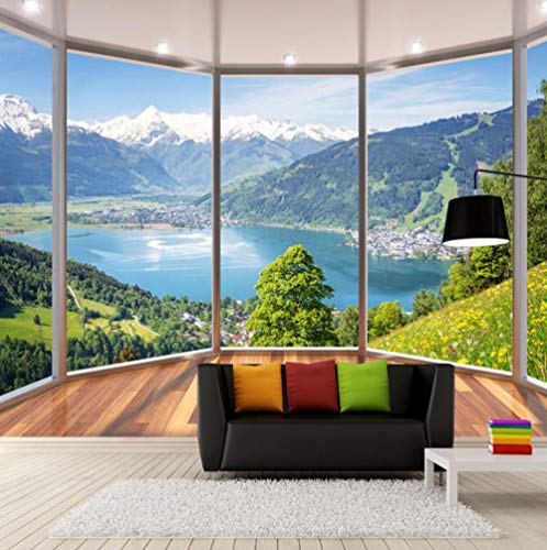 Fototapete 3D Effekt Tapete Fototapeten Vliestapete Wandtapete Moderne Wandbild Wand Schlafzimmer Wohnzimmer 3D Balkon Blick Auf Die Berge,300x210cm von Celixy