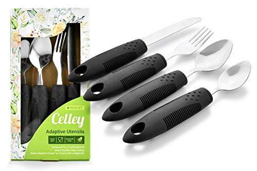 Celley Adaptive Besteck für Senioren und Menschen mit Behinderung – 4-teiliges Set, leicht, ergonomisch von Celley