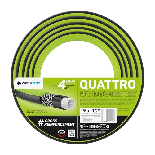 CELLFAST Gartenschlauch 4 Lagiger Wasserschlauch Aus Formstabilem Kreuzgewebe Für Garten Bewässerungsschlauch UV Beständig Anti Algen Flexibler Schlauch 20 Bar 1 2 Zoll 25 Meter Quattro von Cellfast