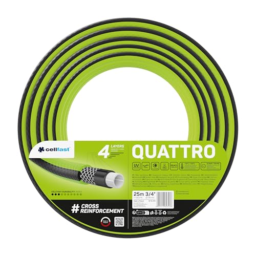 CELLFAST Gartenschlauch 4 Lagiger Wasserschlauch Aus Formstabilem Kreuzgewebe Für Garten Bewässerungsschlauch UV Beständig Anti Algen Flexibler Schlauch 20 Bar 3 4 Zoll 25 Meter Quattro von Cellfast