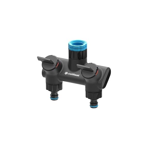 CELLFAST Verteiler Doppel Anschluss Gartenschlauch Abzweig Stufenlose Regulierung Glasfaser Hahn G1/2" G3/4" G1" Ergo von Cellfast