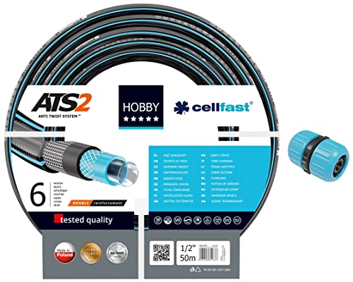 Cellfast 5900377100 Hobby Premium Wasserschlauch 6-lagig, 1/2" 50m & Reparaturteil 1/2" (12,5 mm) BASIC-Schlauchverbinder, 2 Schlauchenden Anschluss, einfache Montage, ABS-Kunststoff, 51-100H von Cellfast