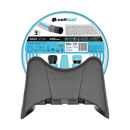 Cellfast BASIC Schlauchset Schaluch 20m 1/2 Zoll Wandhalter Kopplung Spritze Gartenschlauch von Cellfast