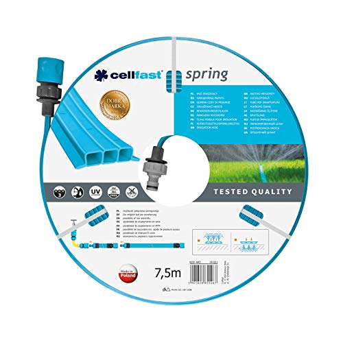 Cellfast Bewässerungsschlauch SPRING Dreikanalbewässerungsschlauch mit kompletten Verbindungsstücken aus Garn höchster Qualität, UV-Strahlenbeständig, 7,5m, 1/2 zoll, 19-021 von Cellfast