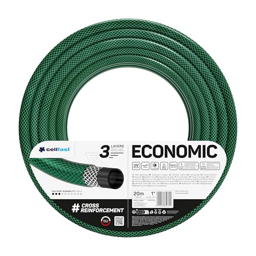 Cellfast Gartenschlauch ECONOMIC Elastisch und flexibel 3-lagiger Wasserschlauch aus Polyesterkreuzgewebe, UV-Strahlen- und Algenablagerungbeständig 20 bar Berstdruck, 20m, 1 zoll, 10- 030 von Cellfast