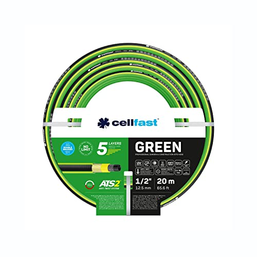 Cellfast Gartenschlauch Green ATS2, Strapazierfähig, Flexibel, 5-lagig, Kreuzgeflecht ATS2, UV und Algenbeständig, Schwermetallfrei, 30 Bar, -20/+60° kurzzeitig 1/2", 20m von Cellfast