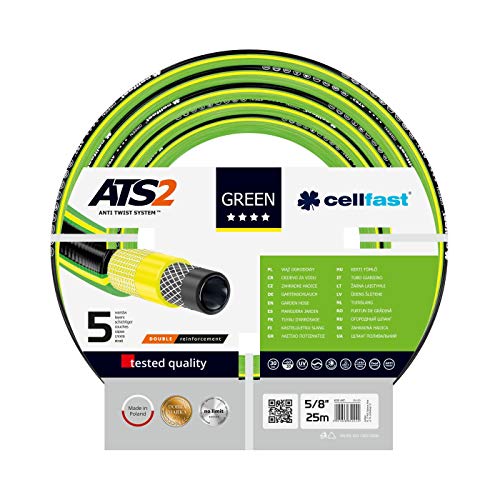 Cellfast Gartenschlauch Green ATS2 series 5-lagiger Wasserschlauch aus hochwertigem Doppelgeflecht mit Kreuz- und Trikotgewebe ATS2™ druck- und UV-beständig, 30 bar Berstdruck, 25m, 5/8 zoll, 15-110 von Cellfast