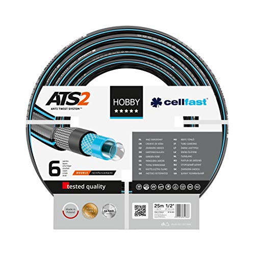 Cellfast Gartenschlauch Hobby, Formstabiler, Flexibel 6-lagiger Schlauch aus hochwertigem Doppelgeflecht mit Kreuz- und Trikotgewebe, 30 bar Berstdruck,25m, 1/2", 16-200 von Cellfast