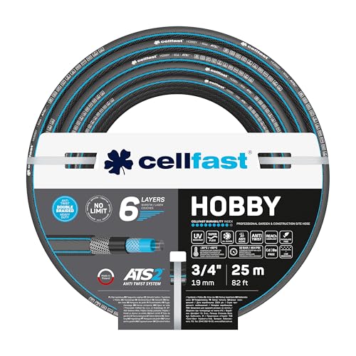 CELLFAST Gartenschlauch 6 Lagiger Wasserschlauch Doppelgeflecht Kreuz Trikotgewebe Bewässerungsschlauch UV Beständig Anti Algen Flexibler Schlauch 32 Bar 3 4 Zoll 25 Meter Hobby von Cellfast