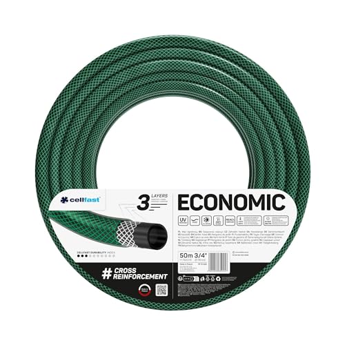 CELLFAST Gartenschlauch 3 Lagiger Wasserschlauch Aus Polyesterkreuzgewebe Für Garten Flexibler Bewässerungsschlauch UV Beständig Anti Algen 20 Bar 3 4 Zoll 50 Meter Economic, Grün von Cellfast