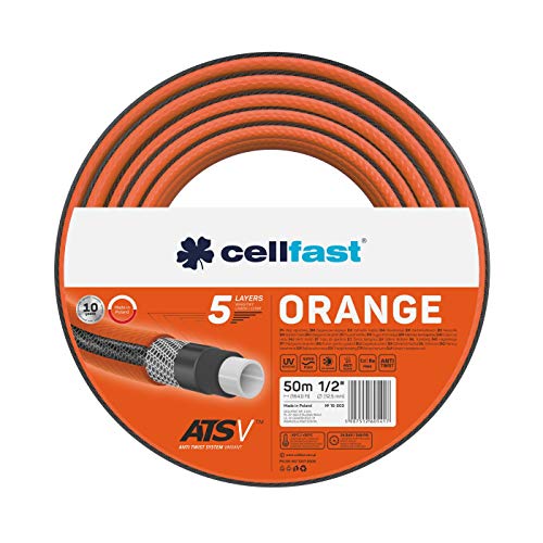 Cellfast ORANGE ATSV™ Gartenschlauch 5-Lagen-Schlauch Wasserschlauch Trikotgewebe UV-beständig 24 bar Berstdruck (1/2" 50m) von Cellfast