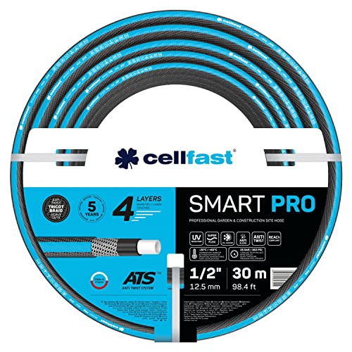 Cellfast SMART PRO ATS 4-lagiger Gartenschlauch ATS Trikotgewebe Flexibel Knickfest UV und Algenfest (1/2" 30 m) von Cellfast