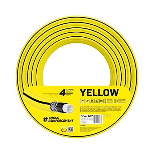 Cellfast YELLOW Gartenschlauch, Leicht, Strapazierfähig, 4-lagig, Haltbare Kreuzgeflecht, UV und Algenfest, Verwindungsfestigkeit, REACH-Technologie, 20 bar, -10/+50° Verschluss: 1/2", 50m von Cellfast