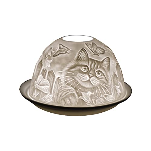 Porzellan-Teelichthalter, Kuppel, Katzen-Design, atemberaubender Cello Kerzenhalter, der ein 3D-Bild einer Katze projiziert, Verwendung mit duftenden und geruchlosen Teelichtern – Katzengeschenke für von Cello