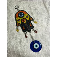 Evil Eye Hängeamulett Mit Metall Hamsa Hand Für Garten Fenster Hängedekoration Good Luck Amulett - Schutz Evil Eye Hängeamulett Mit Metall Hamsa Hand Für Garten Fenster Hängedekoration Good Luck Amulett - Schutz von CelticDragonCrystals