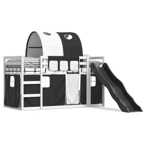 CelticHearth Kinder Etagenbett mit Rutsche Vorhänge & Tunnel – Kiefer Massivholz – Rosa Blau Schwarz – 80x200 cm 90x190 cm 90x200 cm – Spielbett Kinderbett für Jungen & Mädchen von CelticHearth
