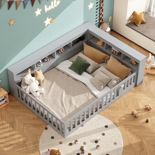 CelticHearth Kinderbett Bodenbett Multifunktionales Bett mit Stauraum & Geländer, MDF/Spanplatte Bettgestell mit Lattenrost, Steckdose & USB, 90x200 / 140x190 / 140x200 cm, Weiß/Grau (Grau, 140x190) CelticHearth Kinderbett Bodenbett Multifunktionales Bett mit Stauraum & Geländer, MDF/Spanplatte Bettgestell mit Lattenrost, Steckdose & USB, 90x200 / 140x190 / 140x200 cm, Weiß/Grau (Grau, 140x190) von CelticHearth