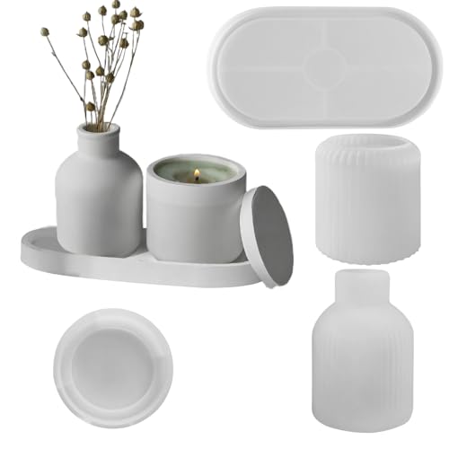 4 Pack Silikonformen für Vasen, Kerzenhalter, Tablett und Deckel, Silikonformen für Harz und Gips, Epoxidharzformen für die Dekoration zu Hause, Handwerk von Celuicion
