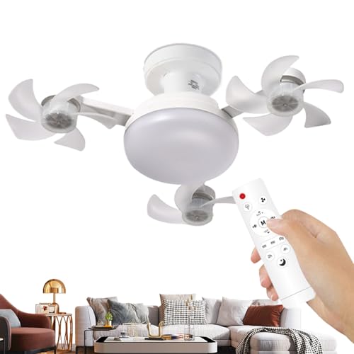 Celuicion Deckenleuchte Mit Lüfter | Flachbau Deckenventilator Mit E27 Fassung | Fernbedienung, Helligkeitsregulierung Für Terrasse Garage Schlafzimmer von Celuicion