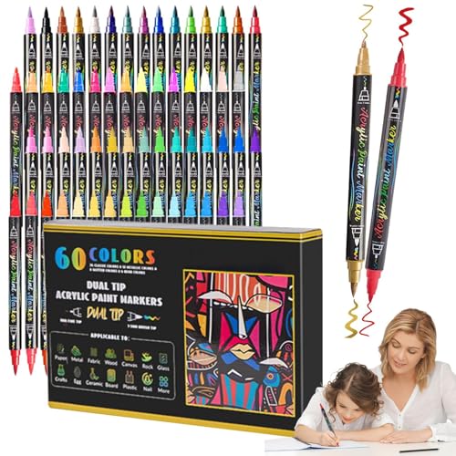 Celuicion Doppelspitz Marker - Schreibmarker Für Notizen - Acrylstifte Mit Feiner Und Pinselspitze In 60 Farben Für Malen Zeichnen Auf Glas Stoff Holz Kinder Kreativprojekte Celuicion Doppelspitz Marker - Schreibmarker Für Notizen - Acrylstifte Mit Feiner Und Pinselspitze In 60 Farben Für Malen Zeichnen Auf Glas Stoff Holz Kinder Kreativprojekte von Celuicion