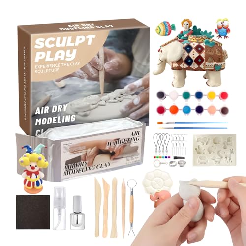 Celuicion Lufttrocknendes Knete Set, 12 Farben Weiche Modellierknete Zum Bemalen, Keramik & Töpferei Zubehör Für Weihnachten Valentinstag Geburtstag Familie Schule von Celuicion