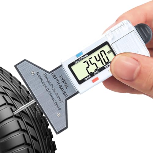 Celuicion Reifentiefe, Laufstufe Tiefe | Reifenmessertiefe Digital,Handheld tragbares Messwerkzeug 0,01 mm Auflösung LCD -Display -Verschleißprüfung für Reifen & Männer von Celuicion