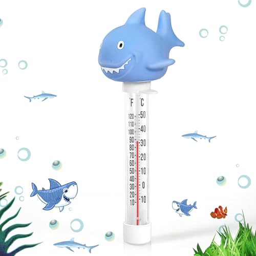 Celuicion Schwimmendes Poolthermometer - Kindersicheres Badezimmer Haifisch Design | Robustes Schwimmthermometer Für Spa Aquarium Und Innen Außenbereich von Celuicion