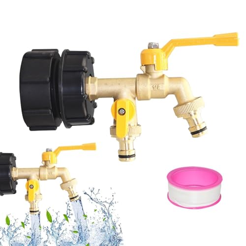 IBC Schlauchadapter, Schlauchadapter Wasserschieber - Tragbarer Gartenschlauchhahn aus Messing - Ersatzteile für Wasserbeutel, IBC-Ventil-Adapter mit 2 Wasserhähnen von Celuicion
