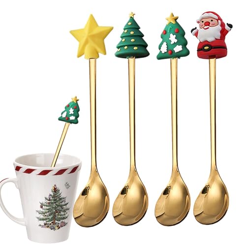 Weihnachtskaffeelöffel-Set, Weihnachtslöffel-Set | Geschirr Besteck aus Edelstahl Kaffeelöffel 4-teilig – exquisite Tafellöffel, Weihnachtsbesteck, Löffel-Set von Celuicion