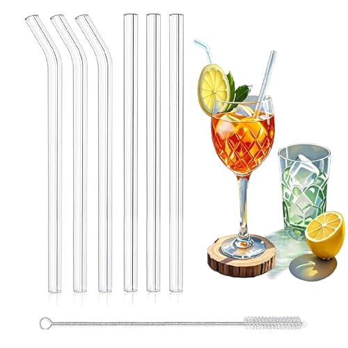 7 Stück Glasstrohhalme Geschenkset Inklusive 6 Glasstrohhalme mit Reinigungsbürsten für Tea, Slush, Cocktail, Säfte von Celvibe