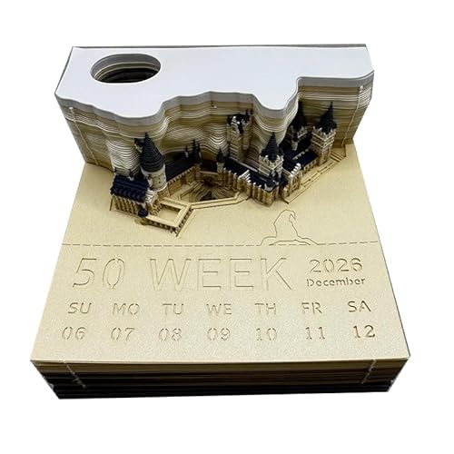 2026 3D Castle Notepad Calendar, 3D Memo Pads Calendar with Dust Cover DIY Paper Carving Art Memo Pad Paper Carving Art for Home Office Desktop Decoration Gift von Celvibe