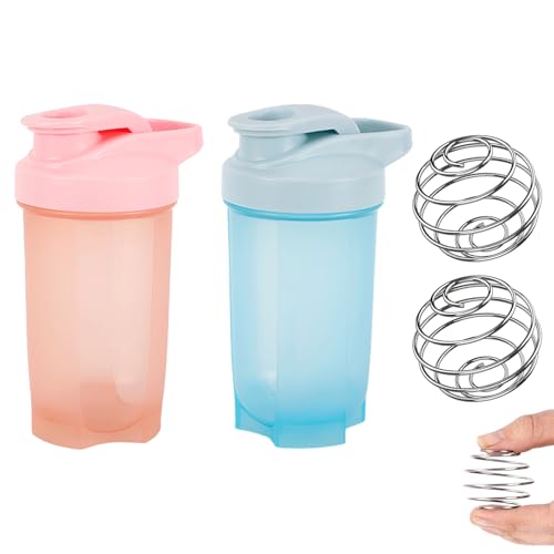 Protein Shaker 500ml Eiweiß Sportgetränke Fitness Milchshake Tragbarer Sportergänzungsmittel Shaker mit Mischkugel,Frei BPA,Leak-Proof,Hochtemperatur,Odourless Shake Cup (Blau und Rosa, 500ml) von Celvibe