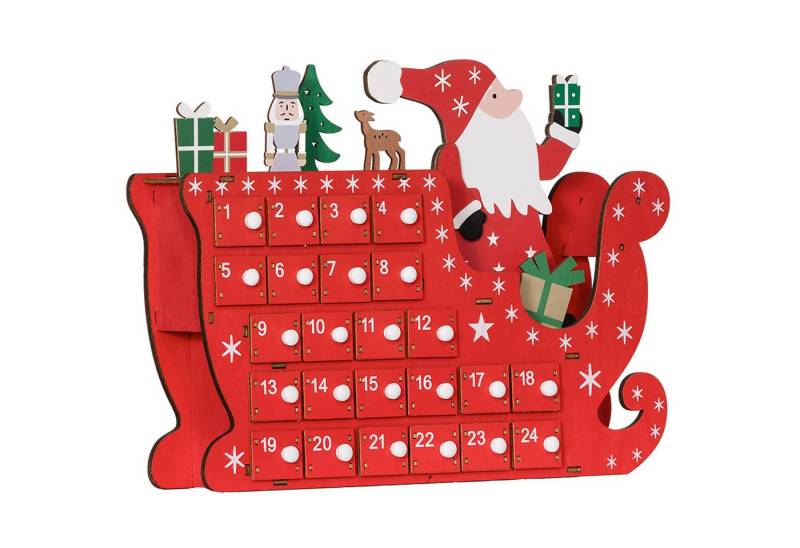 Celya Adventskalender Adventskalender zum Befüllen 24 Schubladen Fächer (MDF-Platte Rot 22,5 x 8 x 36 cm) von Celya
