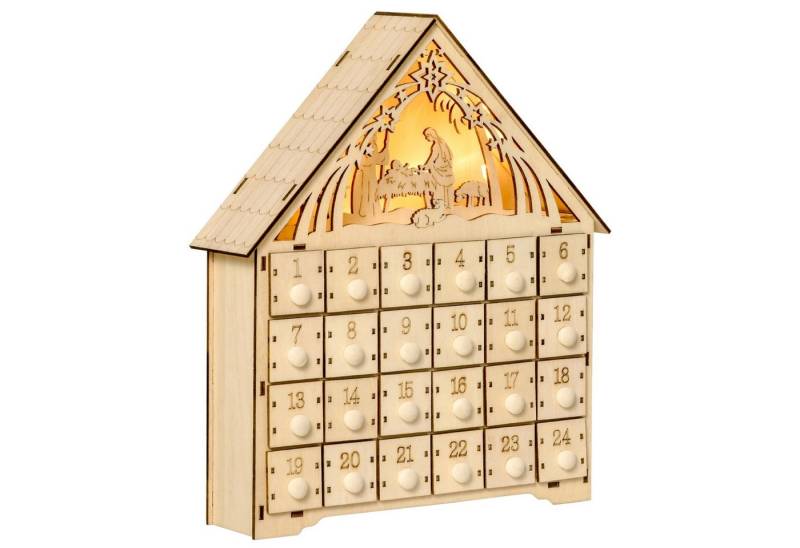 Celya Adventskalender Adventskalender zum Befüllen 24 Schubladen Fächer Weihnachtskalender (DIY MDF-Platte Naturholz 26,6 x 6 x 30 cm), mit LED-Lichtern Adventskalenderbox Weihnachtsdekoration von Celya