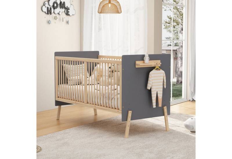 Celya Babybett Massivholz Babybett, Verstellbares Kinderbett, mit Drei-stufiger Höhenverstellung, Ohne Matratze, 163x80x92cm von Celya