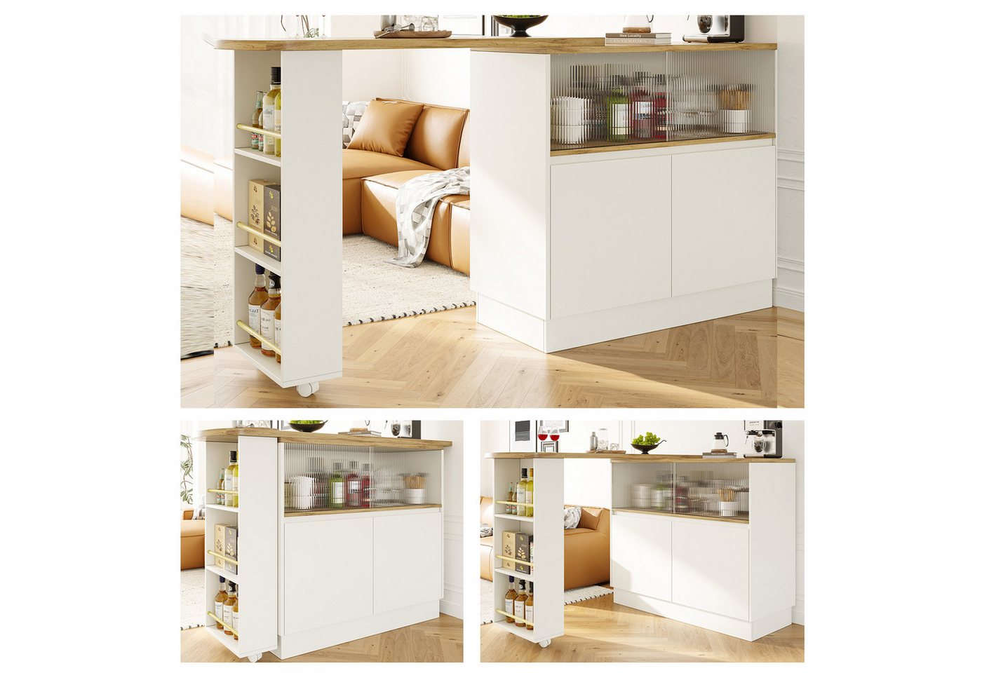 Celya Bartisch 360° drehbarer, multifunktionales drehbares Sideboard mit Ablagefach (1 Stehtisch), Hauptkörper 90x45x100cm,Glasschiebetür, geeignet für Küche/Esszimmer von Celya